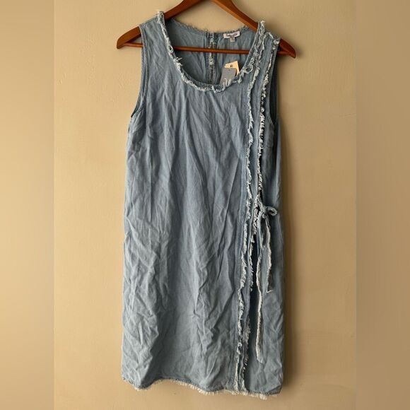Splendid Women's Blue Sleeveless Crosshatch Tie Side Mini Wrap Dress Size M NWT - Picture 2 of 8